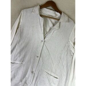 Soft Surroundings Pippa Pinstripe Cotton Flax Blazer Womens L‎ White 2CL85